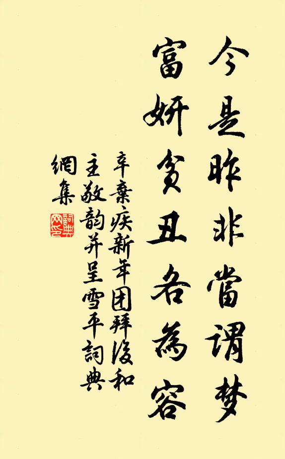 辛弃疾今是昨非当谓梦，富妍贫丑各为容书法作品欣赏