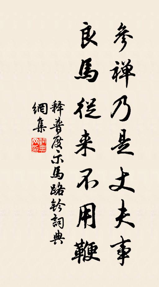释普度参禅乃是丈夫事，良马从来不用鞭书法作品欣赏