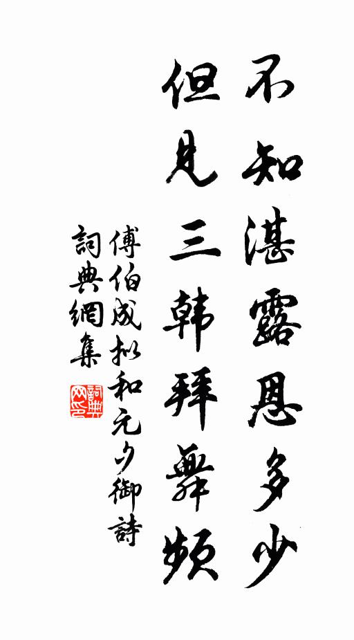 傅伯成不知湛露恩多少，但见三韩拜舞频书法作品欣赏