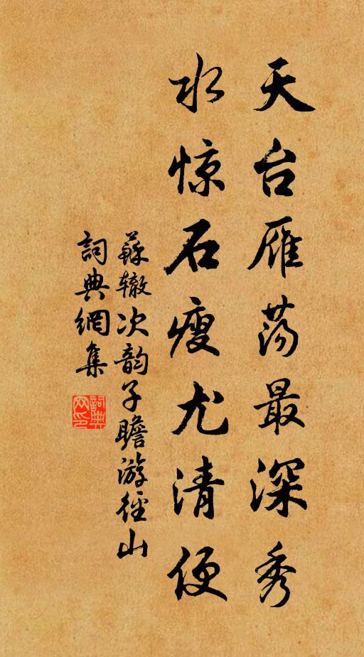 苏辙天台雁荡最深秀，水惊石瘦尤清便书法作品欣赏