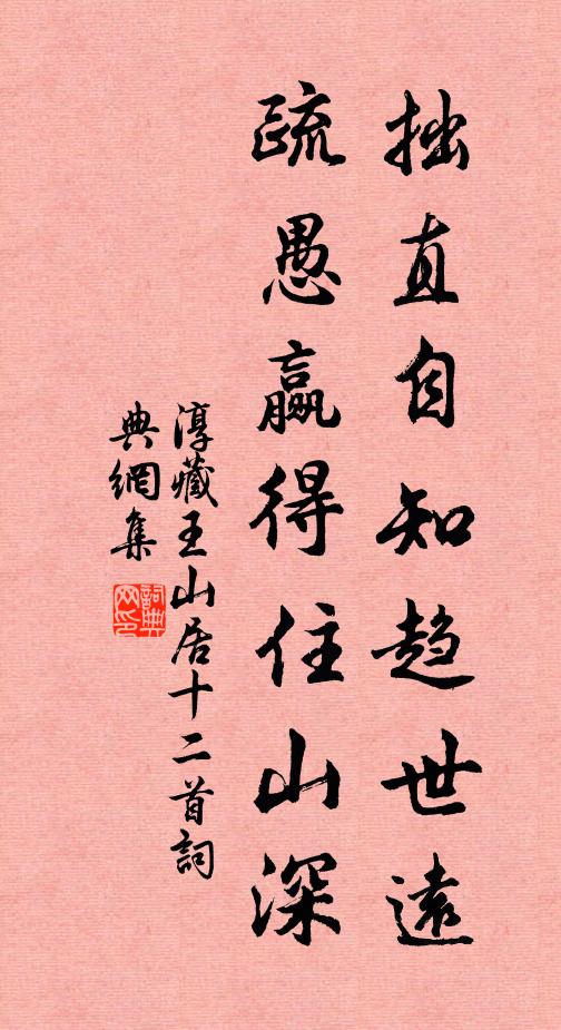 淳藏王拙直自知趋世远，疏愚赢得住山深书法作品欣赏