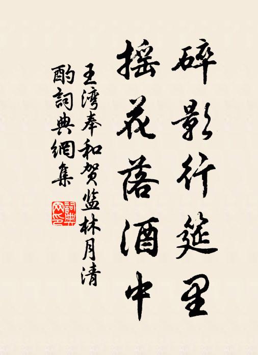 王湾碎影行筵里，摇花落酒中书法作品欣赏