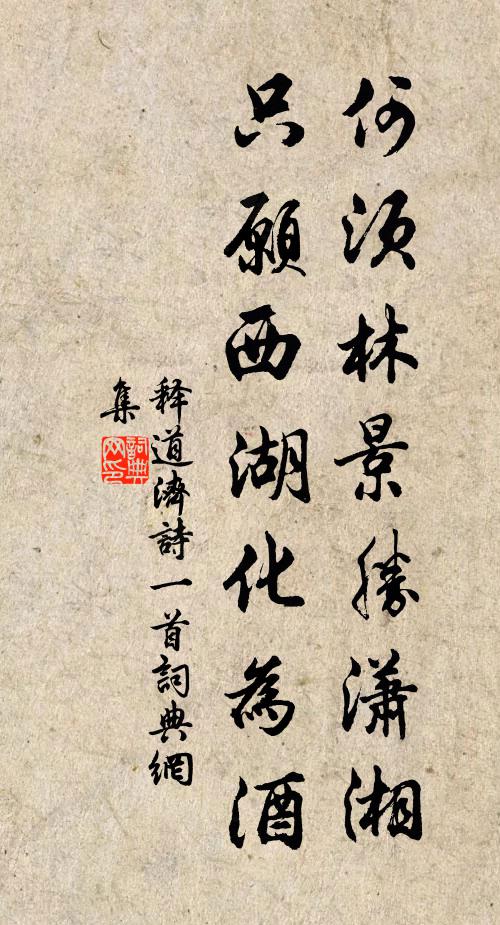 释道济何须林景胜潇湘，只愿西湖化为酒书法作品欣赏