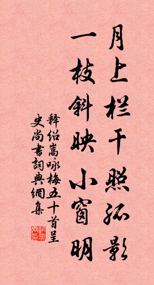 释绍嵩月上栏干照孤影，一枝斜映小窗明书法作品欣赏