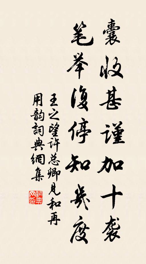 王之望囊收甚谨加十袭，笔举复停知几度书法作品欣赏