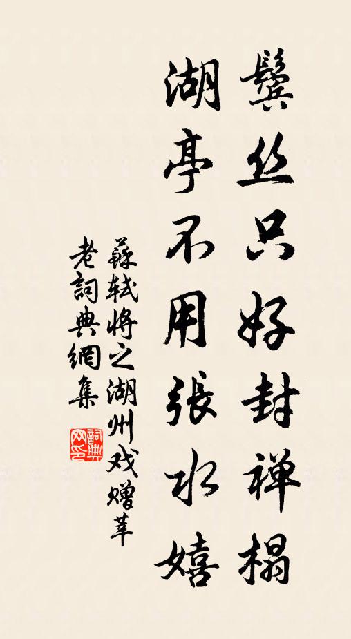 苏轼鬓丝只好封禅榻，湖亭不用张水嬉书法作品欣赏