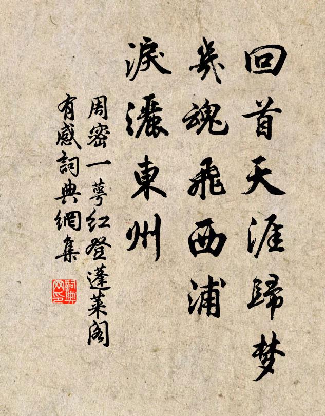 周密回首天涯归梦,几魂飞西浦,泪洒东州。书法作品欣赏
