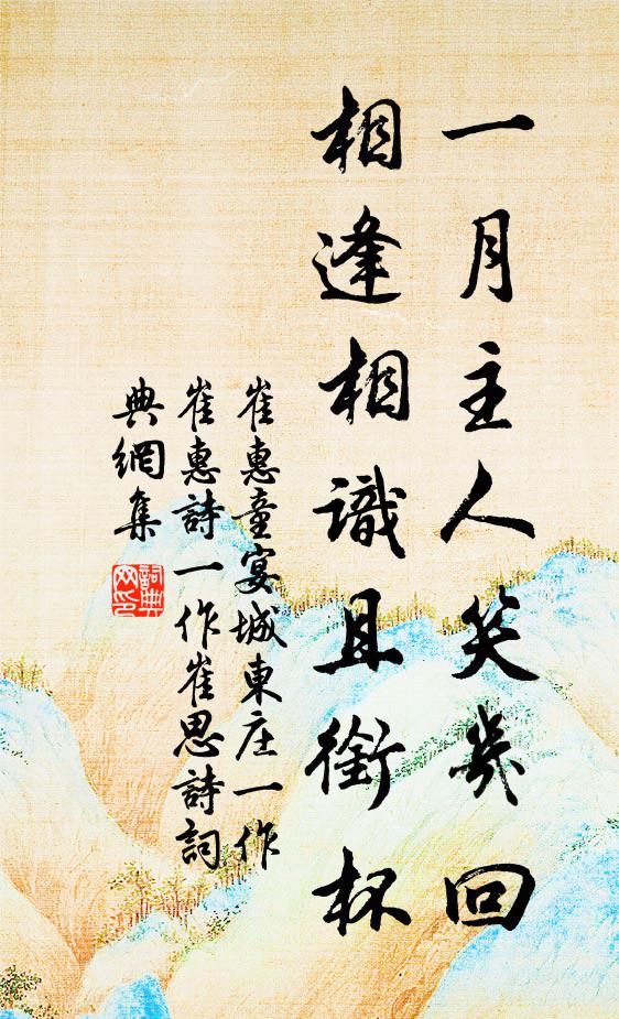 崔惠童一月主人笑几回，相逢相识且衔杯书法作品欣赏