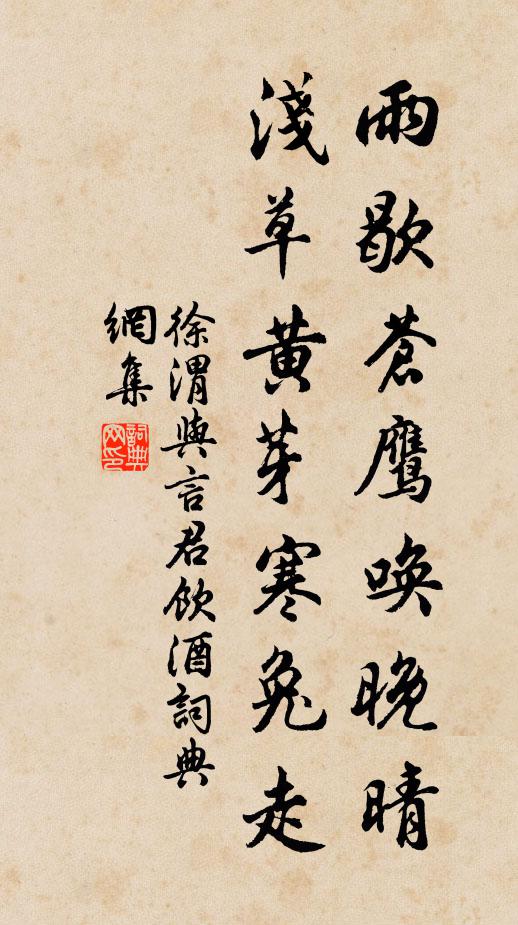 徐渭雨歇苍鹰唤晚晴，浅草黄芽寒兔走书法作品欣赏