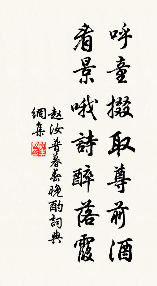 赵汝普呼童掇取尊前酒，看景哦诗醉落霞书法作品欣赏
