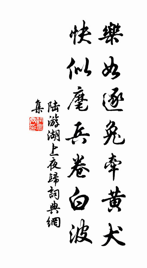 陆游乐如逐兔牵黄犬，快似麾兵卷白波书法作品欣赏