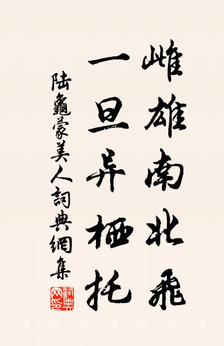 陆龟蒙雌雄南北飞，一旦异栖托书法作品欣赏