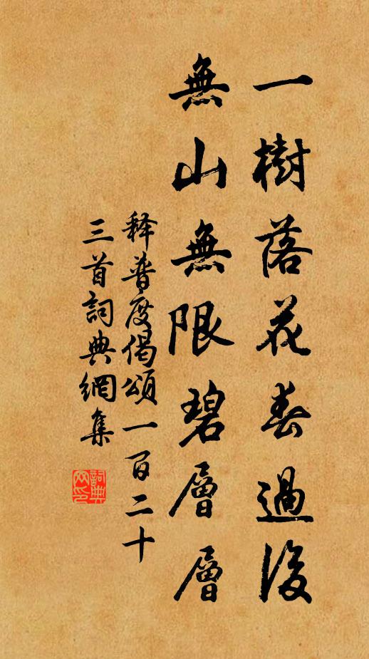 释普度一树落花春过后，无山无限碧层层书法作品欣赏