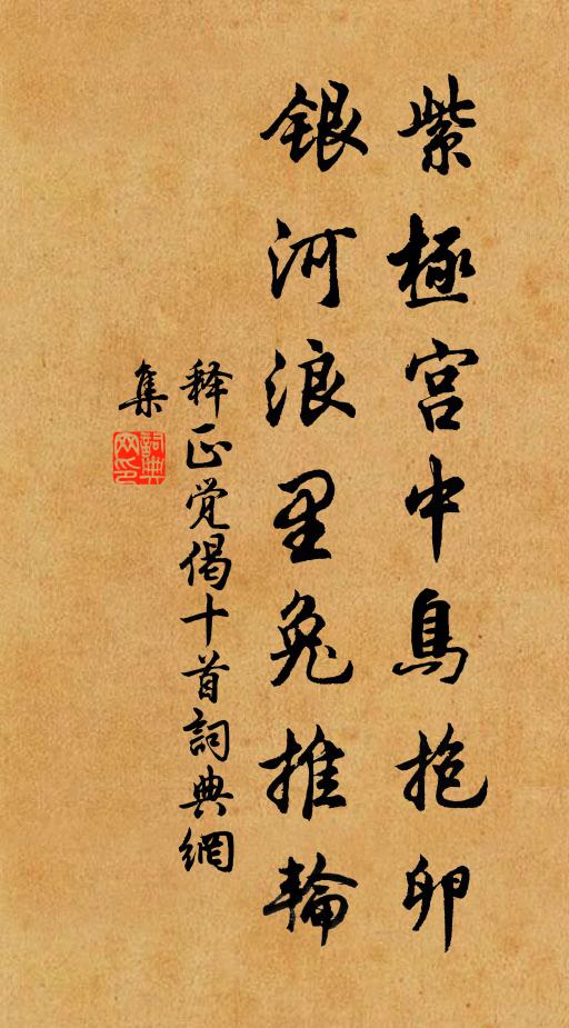 释正觉紫极宫中鸟抱卵，银河浪里兔推轮书法作品欣赏