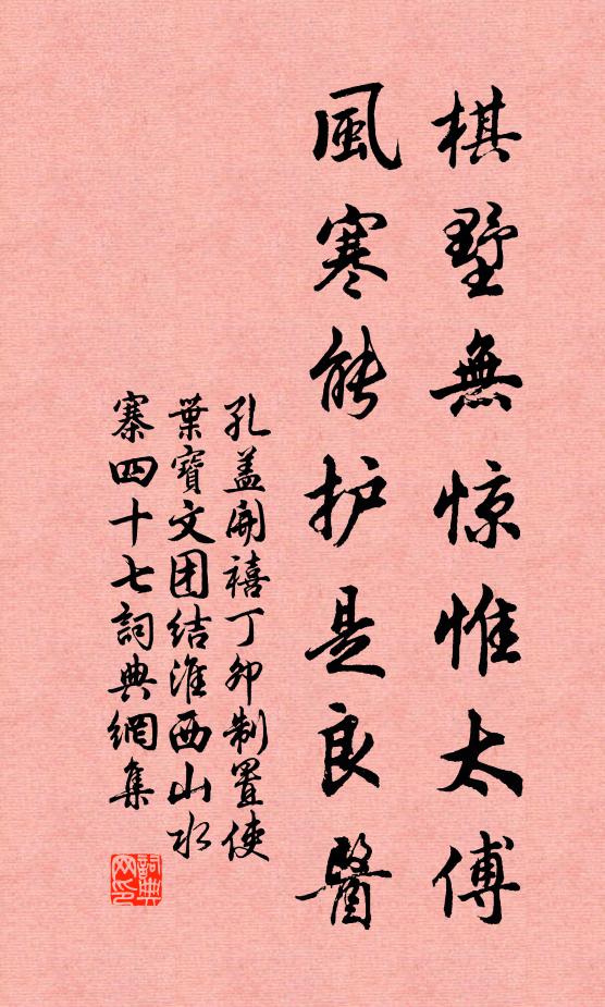 孔盖棋墅无惊惟太傅，风寒能护是良医书法作品欣赏