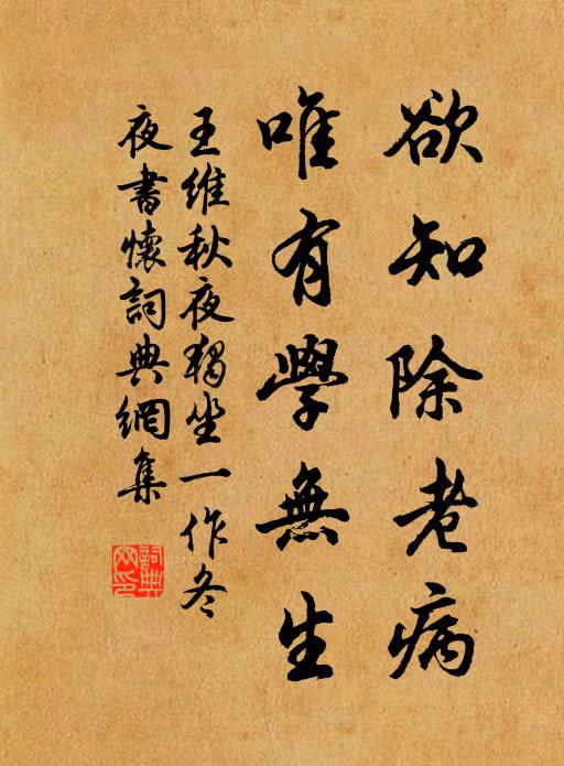 王维欲知除老病，唯有学无生书法作品欣赏