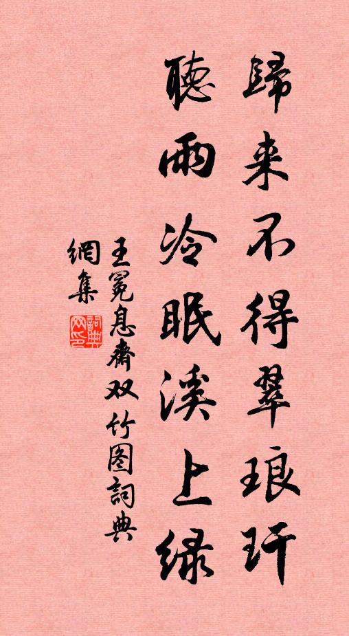王冕归来不得翠琅玕，听雨冷眠溪上绿书法作品欣赏