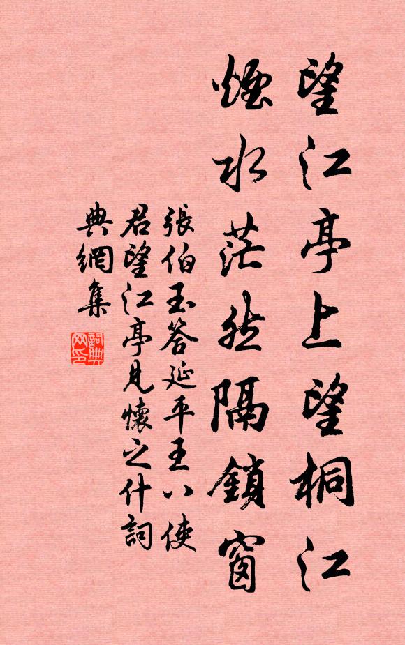 张伯玉望江亭上望桐江，烟水茫然隔锁窗书法作品欣赏
