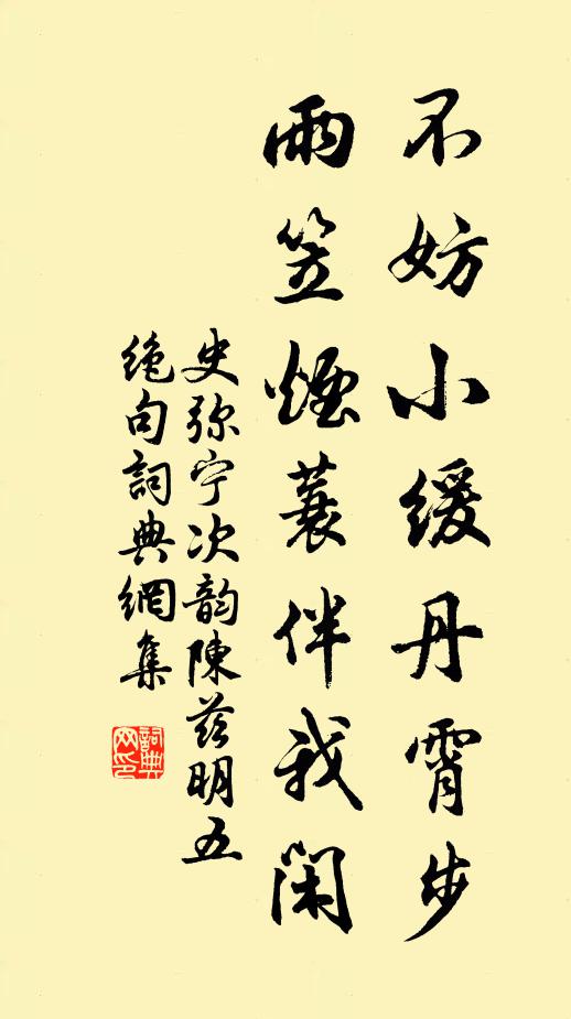 史弥宁不妨小缓丹霄步,雨笠烟蓑伴我闲书法作品欣赏