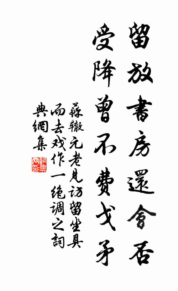 苏辙留放书房还会否，受降曾不费戈矛书法作品欣赏