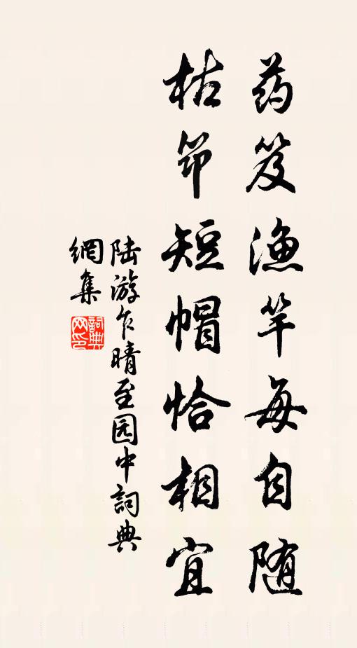 陆游药笈渔竿每自随，枯筇短帽恰相宜书法作品欣赏