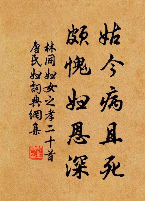 林同姑今病且死，颇愧妇恩深书法作品欣赏