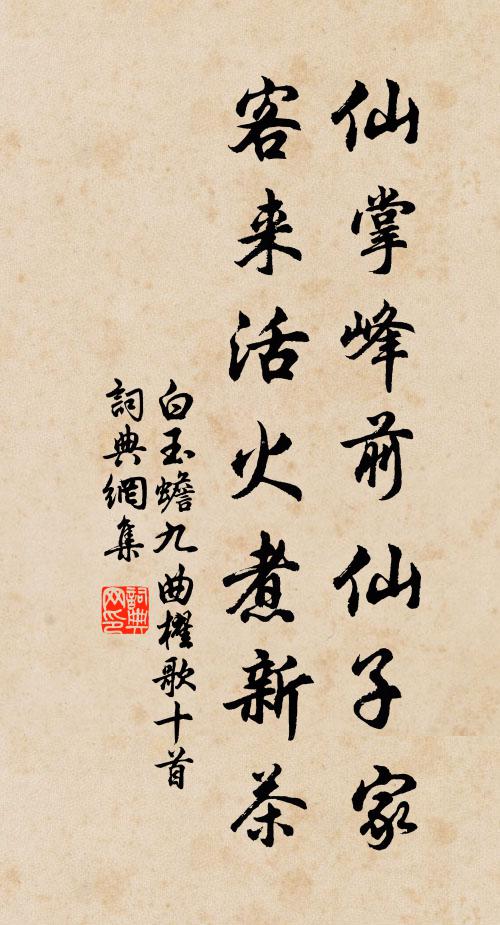 白玉蟾仙掌峰前仙子家，客来活火煮新茶书法作品欣赏
