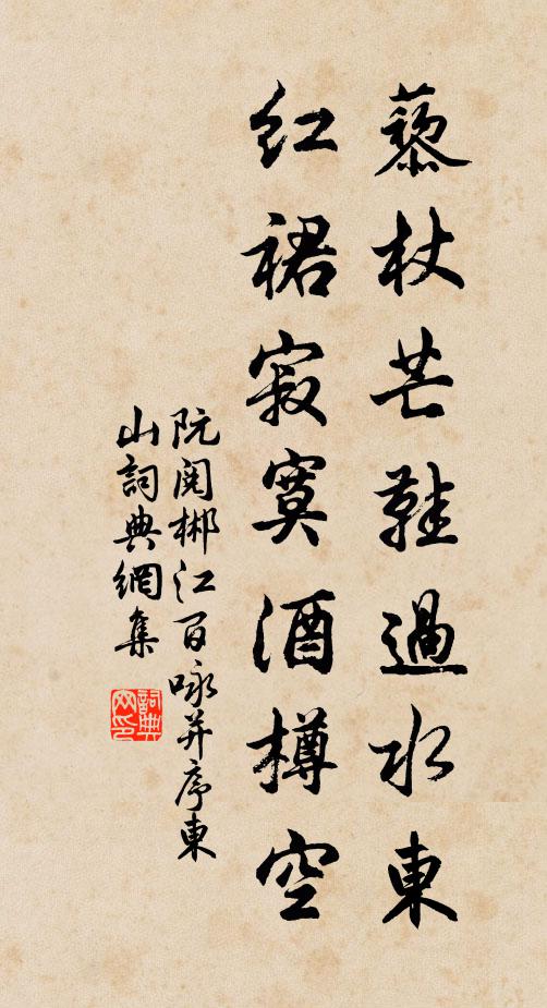 阮阅藜杖芒鞋过水东，红裙寂寞酒樽空书法作品欣赏
