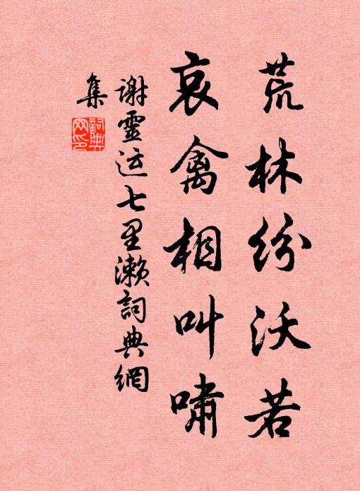 谢灵运荒林纷沃若，哀禽相叫啸书法作品欣赏