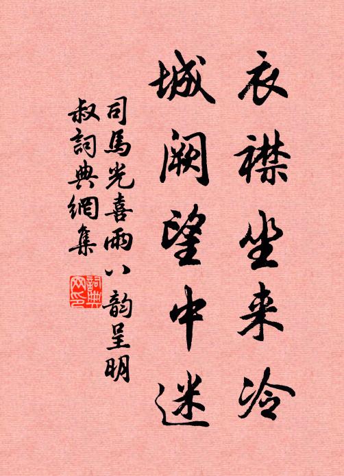 司马光衣襟坐来冷，城阙望中迷书法作品欣赏