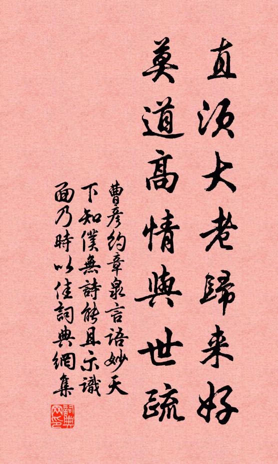 曹彦约直须大老归来好，莫道高情与世疏书法作品欣赏