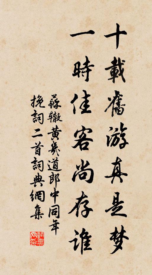 苏辙十载旧游真是梦，一时佳客尚存谁书法作品欣赏