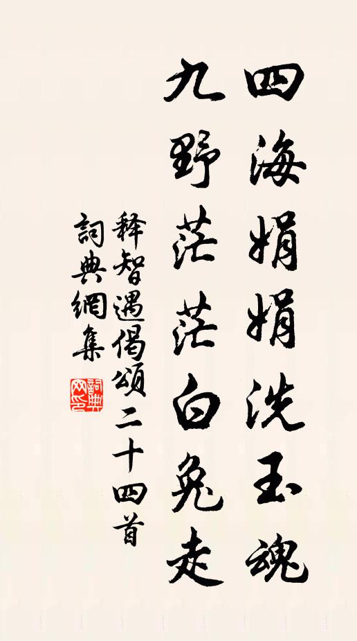 释智遇四海娟娟洗玉魂，九野茫茫白兔走书法作品欣赏