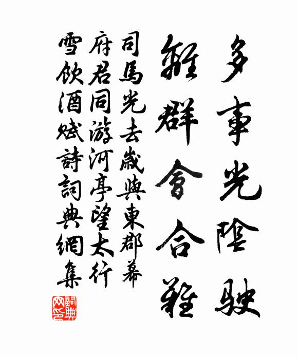 司马光多事光阴驶，离群会合难书法作品欣赏