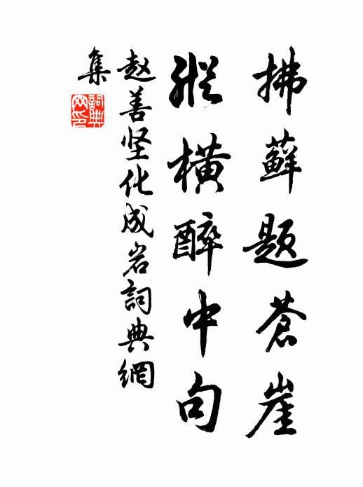 赵善坚拂藓题苍崖，纵横醉中句书法作品欣赏