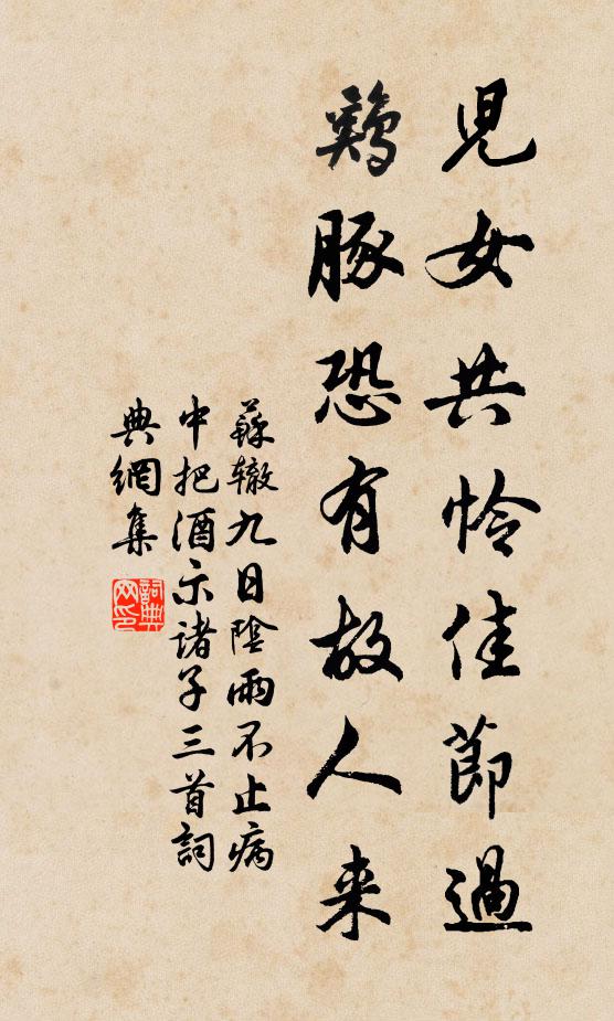 苏辙儿女共怜佳节过，鸡豚恐有故人来书法作品欣赏