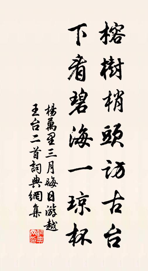 杨万里榕树梢头访古台，下看碧海一琼杯书法作品欣赏