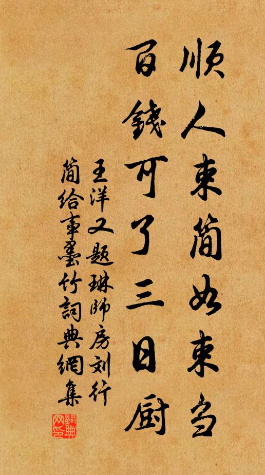 王洋顺人束简如束刍，百钱可了三日厨书法作品欣赏
