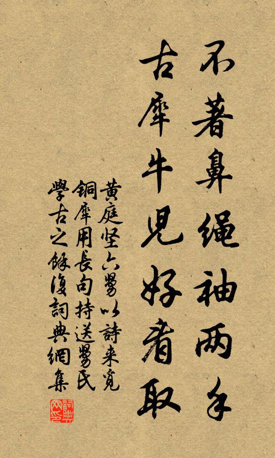 黄庭坚不著鼻绳袖两手，古犀牛儿好看取书法作品欣赏
