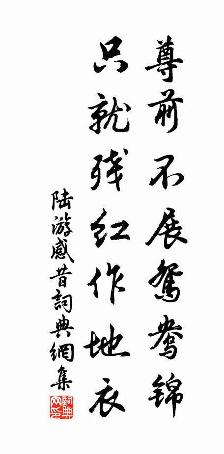 陆游尊前不展鸳鸯锦，只就残红作地衣书法作品欣赏