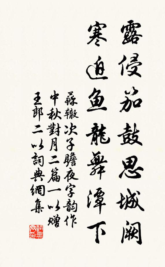 苏辙露侵笳鼓思城阙，寒迫鱼龙舞潭下书法作品欣赏