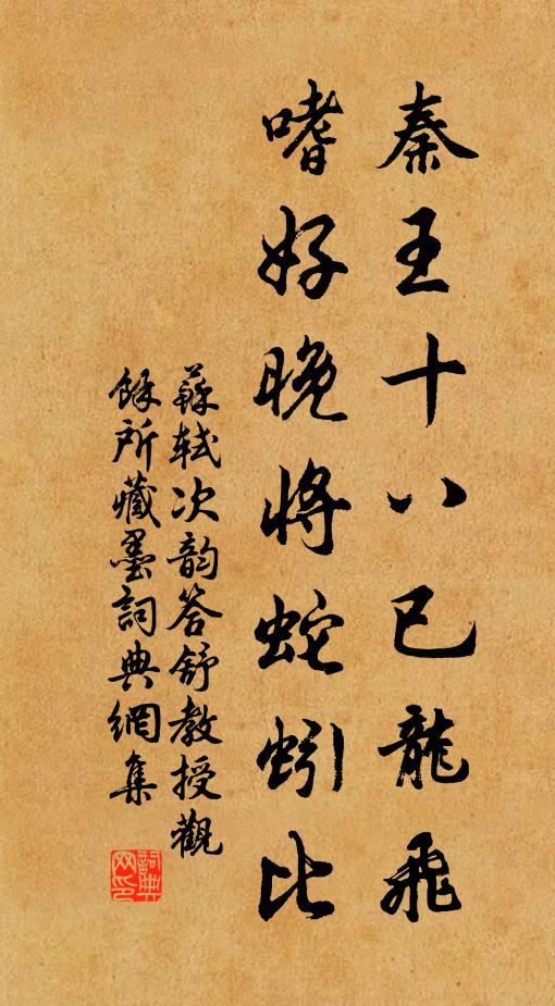 苏轼秦王十八已龙飞，嗜好晚将蛇蚓比书法作品欣赏