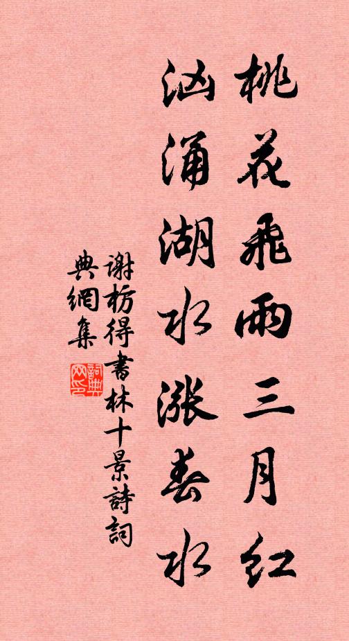 谢枋得桃花飞雨三月红，汹涌湖水涨春水书法作品欣赏
