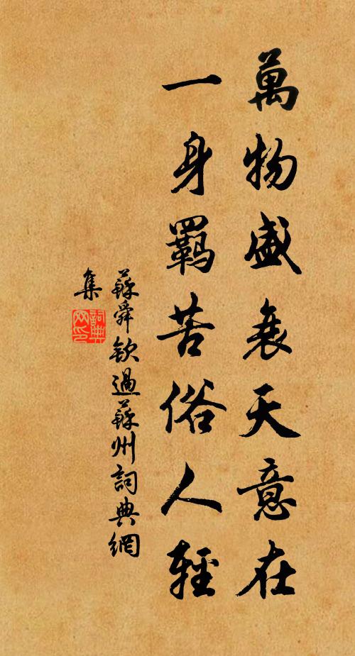 苏舜钦万物盛衰天意在，一身羁苦俗人轻书法作品欣赏