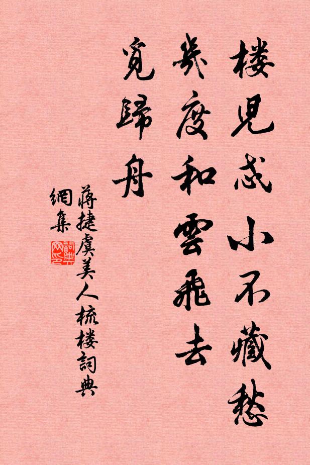 蒋捷楼儿忒小不藏愁。几度和云飞去、觅归舟书法作品欣赏