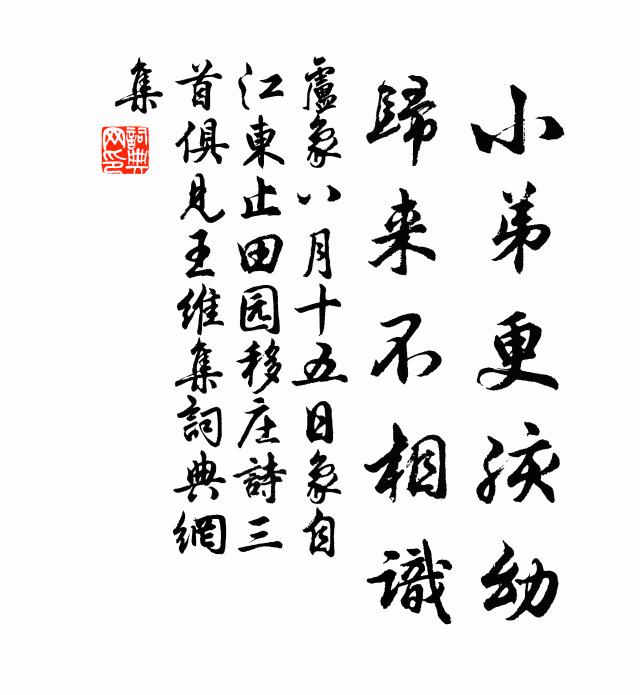 卢象小弟更孩幼，归来不相识书法作品欣赏