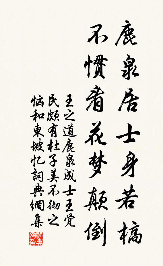 王之道鹿泉居士身若槁，不惯看花梦颠倒书法作品欣赏