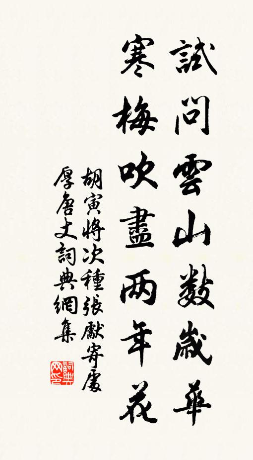 胡寅试问云山数岁华，寒梅吹尽两年花书法作品欣赏