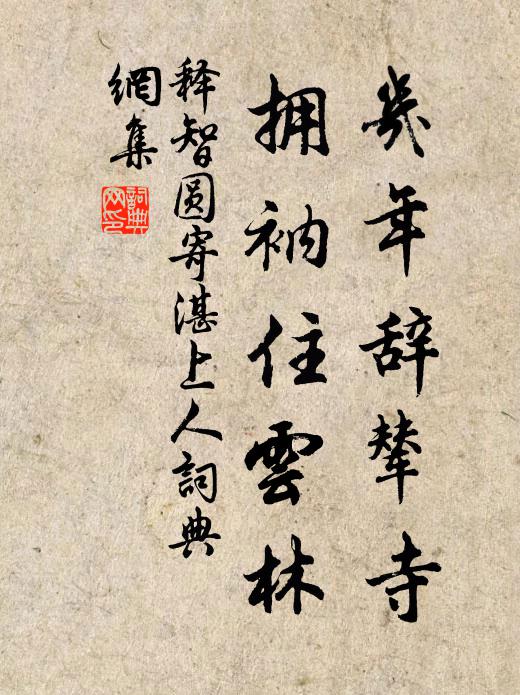 释智圆几年辞辇寺，拥衲住云林书法作品欣赏