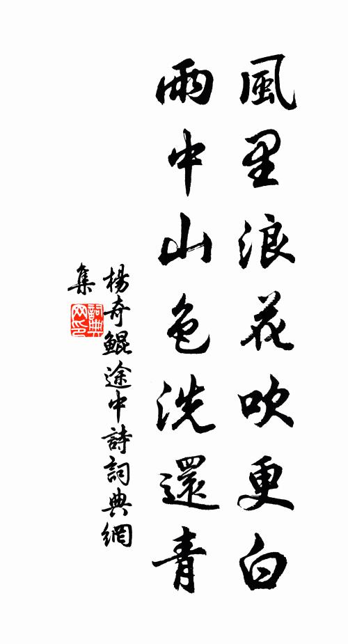 杨奇鲲风里浪花吹更白，雨中山色洗还青书法作品欣赏